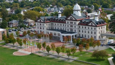 Aerial photo of Old Main, Widener's flagship building on campus