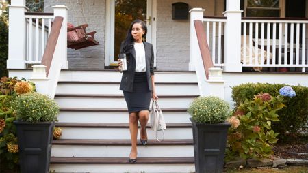 Business professional leaving for work