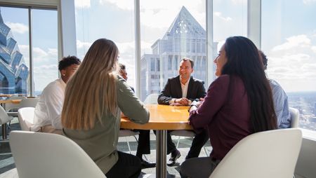 Students networking at Comcast building in Philadelphia