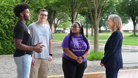 Dr. Stacey Robertson, Widener's 11th president, meets with students