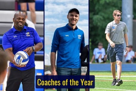 Collage of coaches Donovan Anglin, Logan Stroman and Ross Liberati and the words "Coaches of the Year"