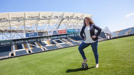 Widener alum Casey Cardillo on the field at Subaru Park, home of the Philadelphia Union, during her internship