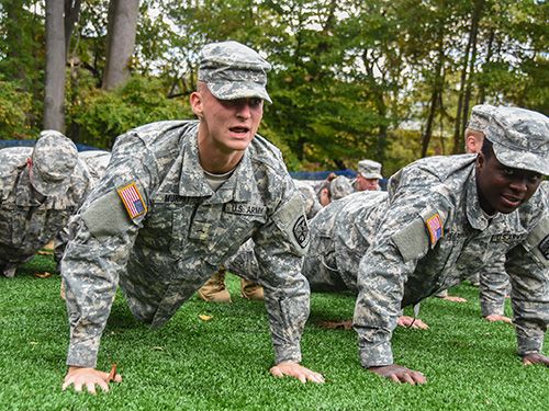 Military Students working out