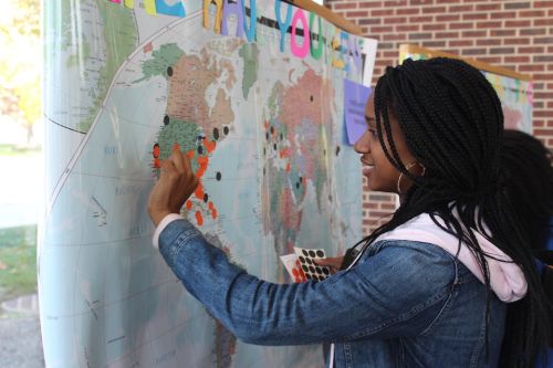 students explore map