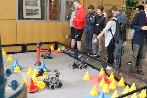 Robotics students participating in competition