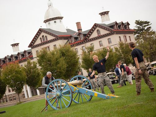 ROTC students shoot cannon at homecoming