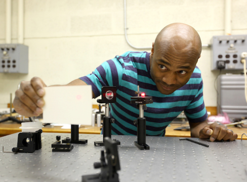 Electrical engineering student working in a lab
