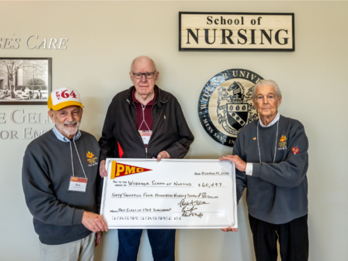 Alumni present a check to the School of Nursing