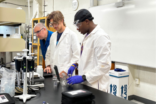 Students and faculty in the lab testing samples