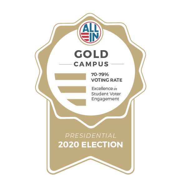 RIbbon that honors Widener for having a strong voter engagement (70-70% category)