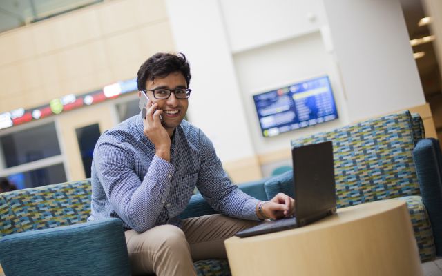 Business student on phone