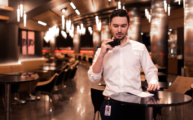 Student working at Wells Fargo Center