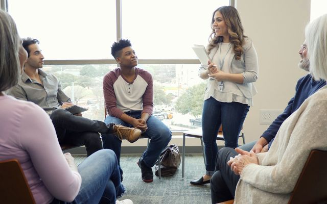 social work students in a group session