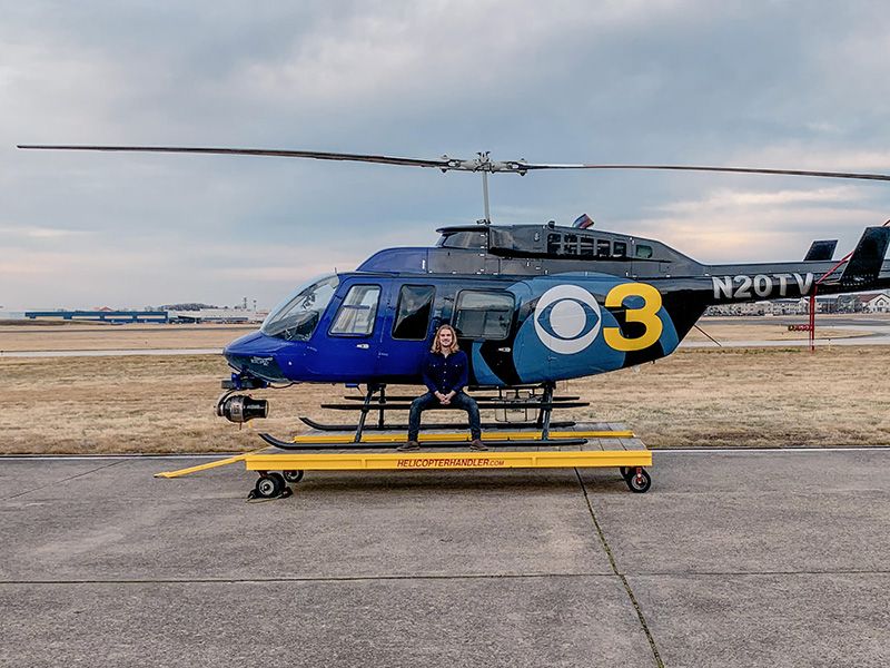 Sam DeVecchis in front of the CBS 3 helicopter