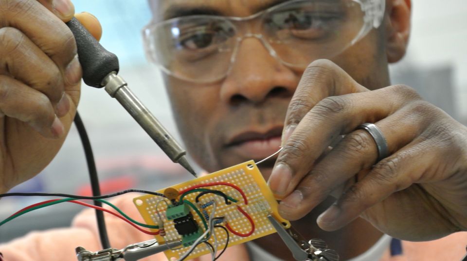 Electrical engineering student hands-on