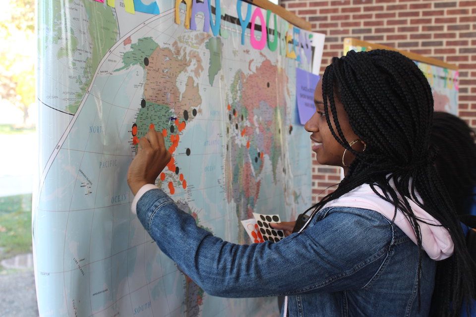 students explore map