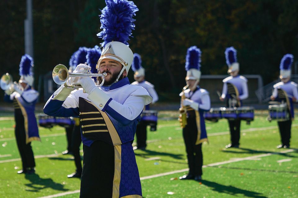 Widener band playing brass instruments