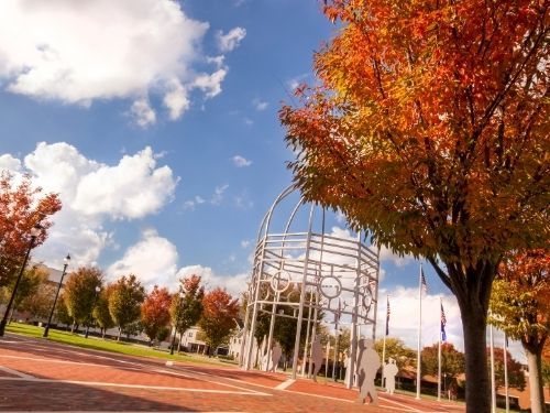 The Bown Garden surrounded by fall folliage.