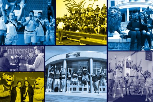 colorful collage of Widener admissions events featuring students jumping and celebrating